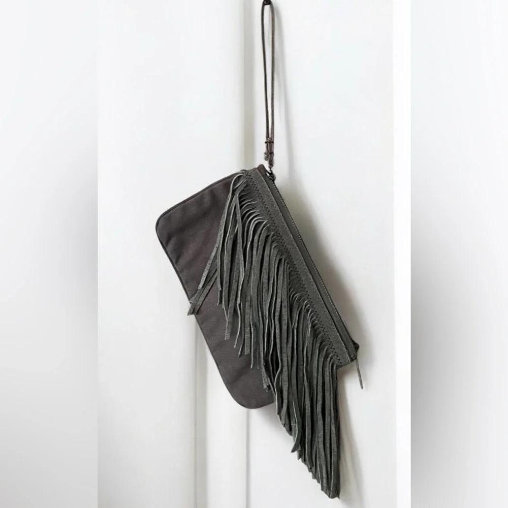 American Eagle Outfitters Fringe Suede Wristlet - Olive Green - Picture 4 of 8